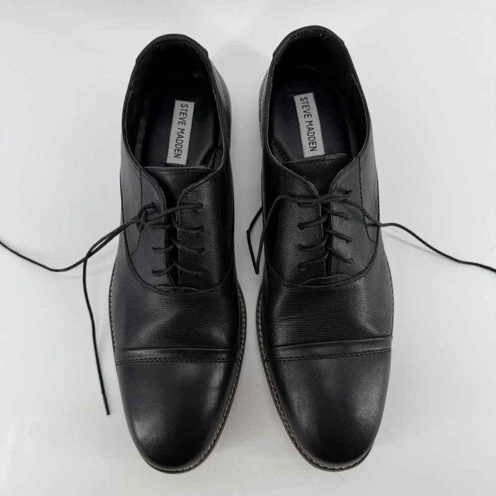 Steve Madden Mens Finnch 017 Black Leather Cap Toe Oxford‎ Dress Shoes Size 11
